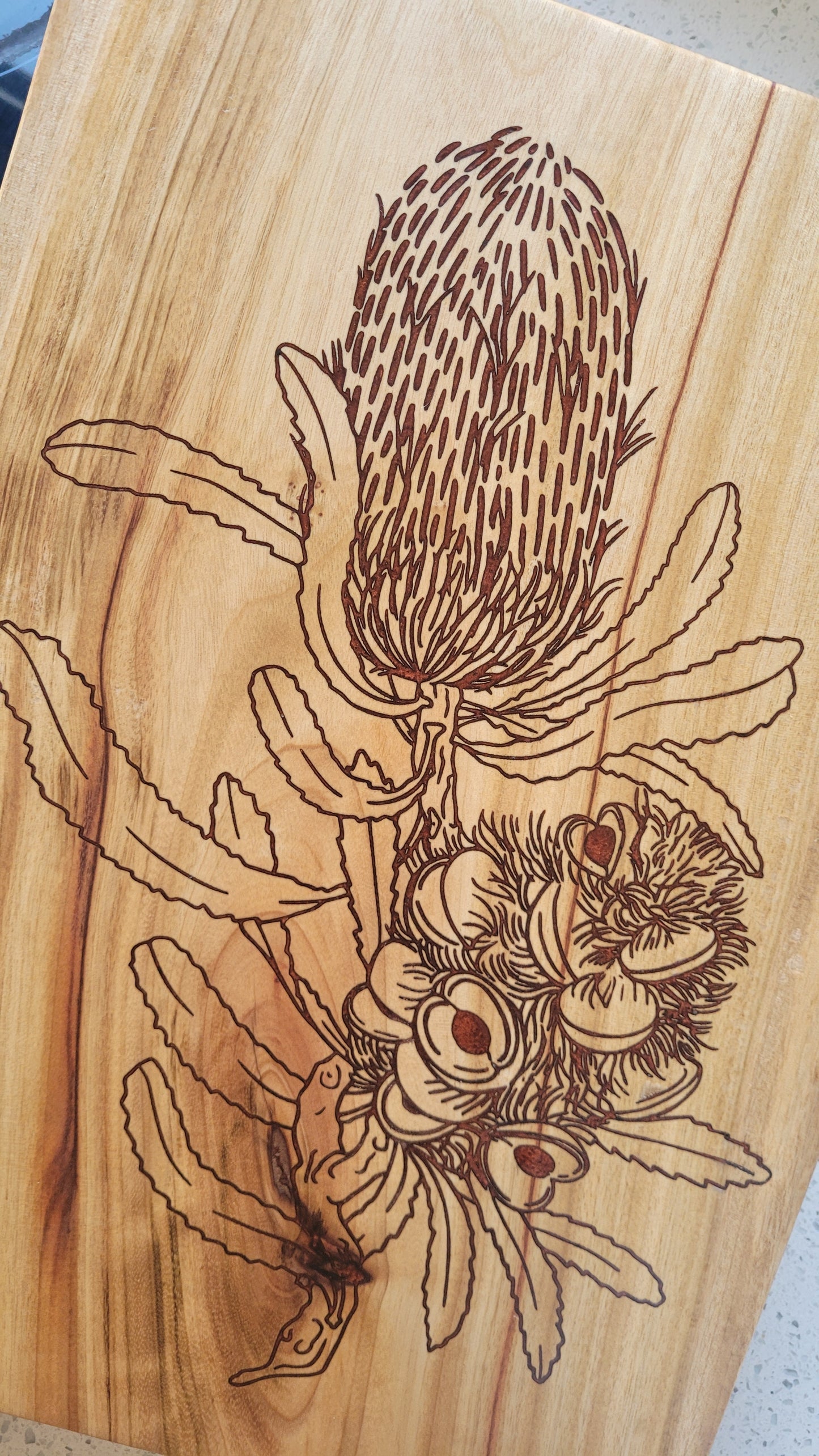 Banksia Bloom Engraved Camphor Laurel Board