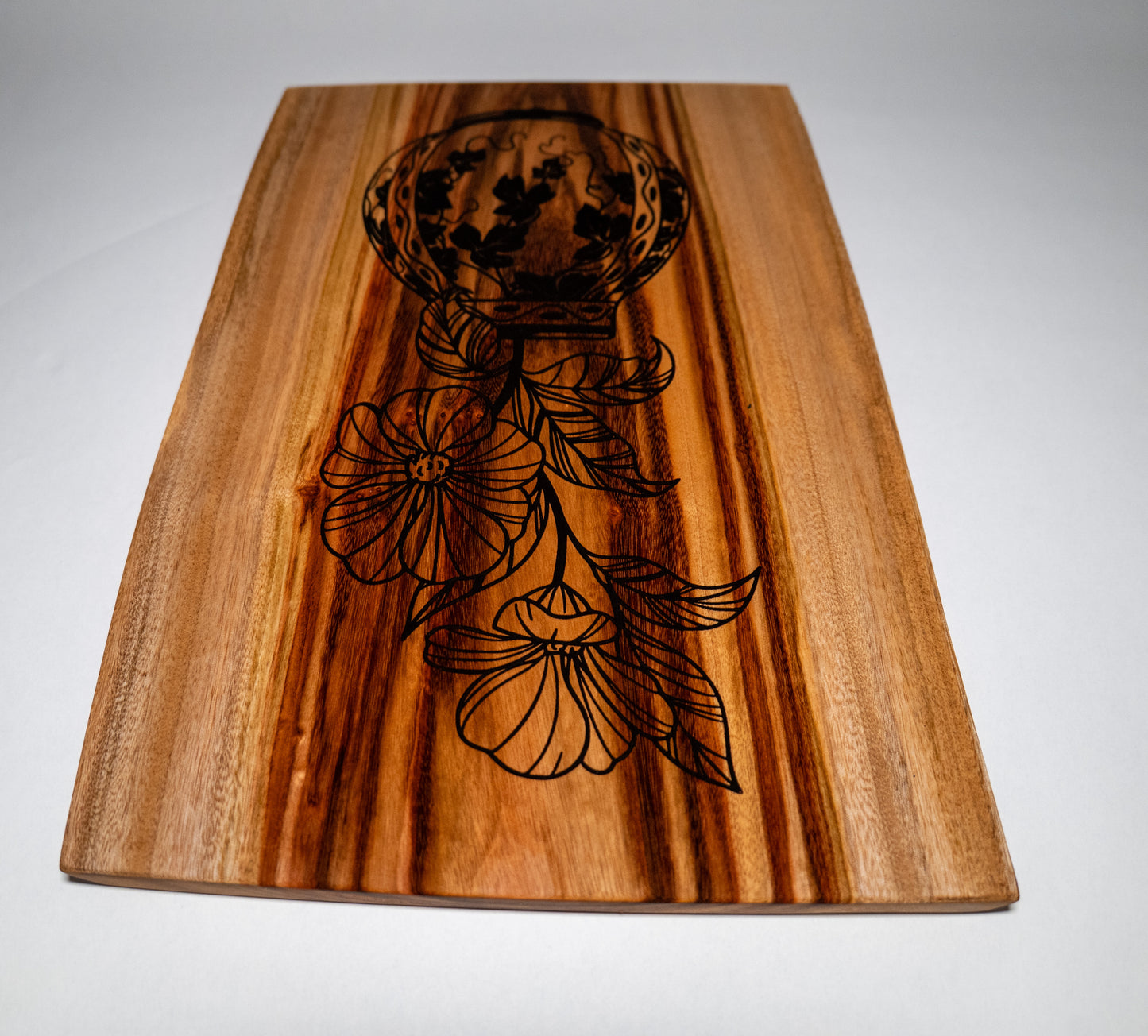 flowering vase, Engraved Camphor Laurel Board