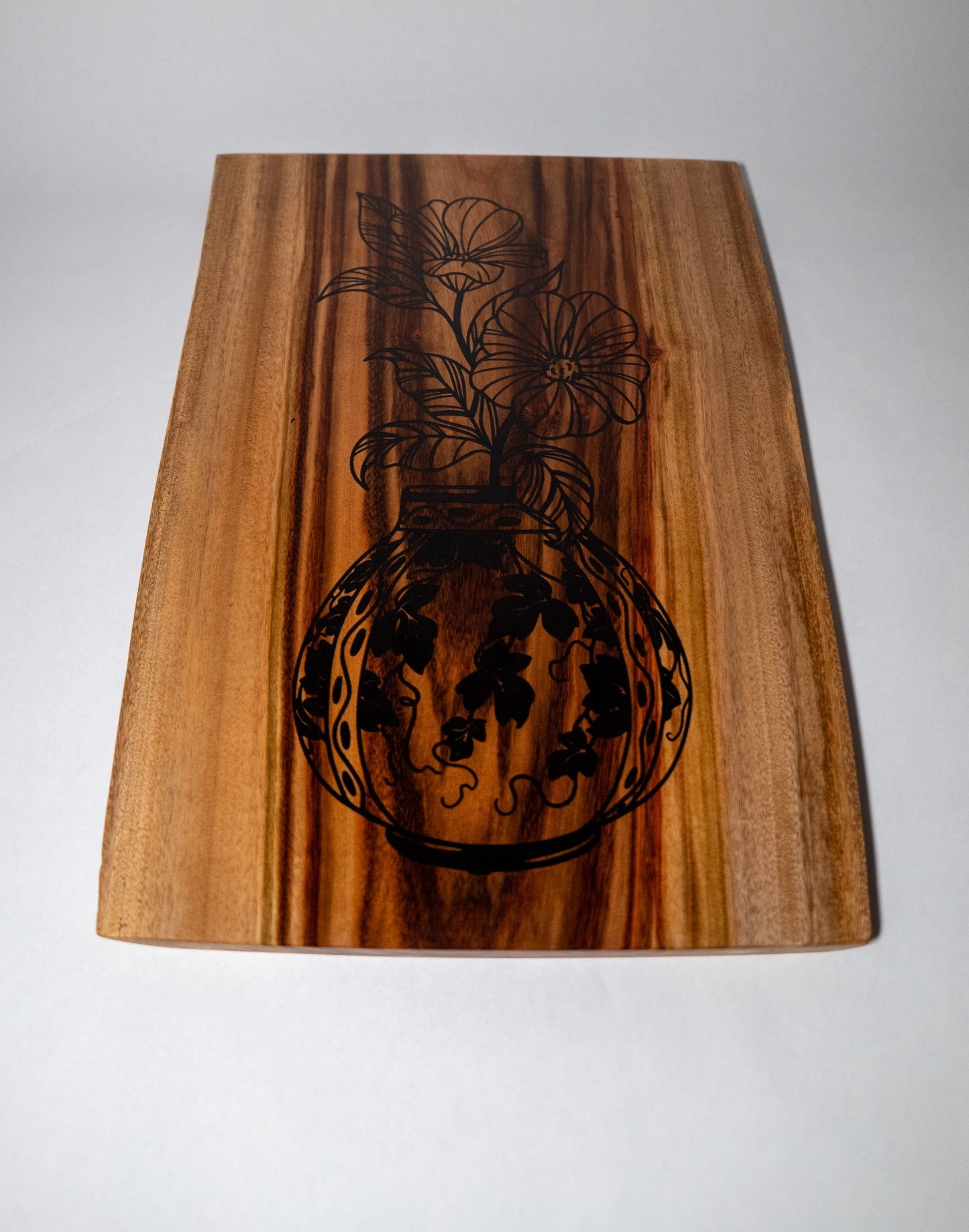 flowering vase, Engraved Camphor Laurel Board
