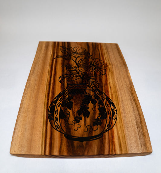 flowering vase, Engraved Camphor Laurel Board