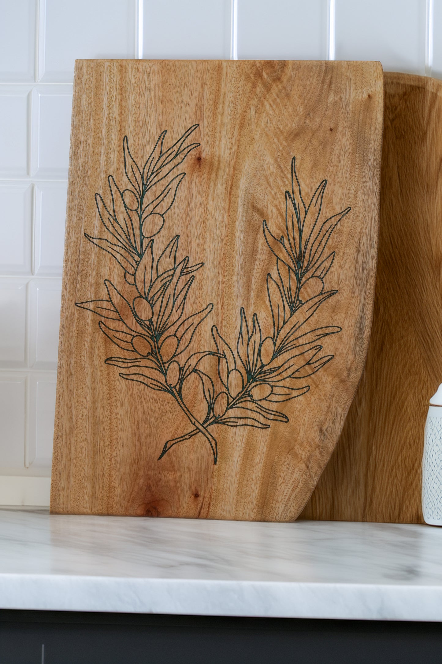 Olive Branch Engraved Serving Board – Natural Hardwood