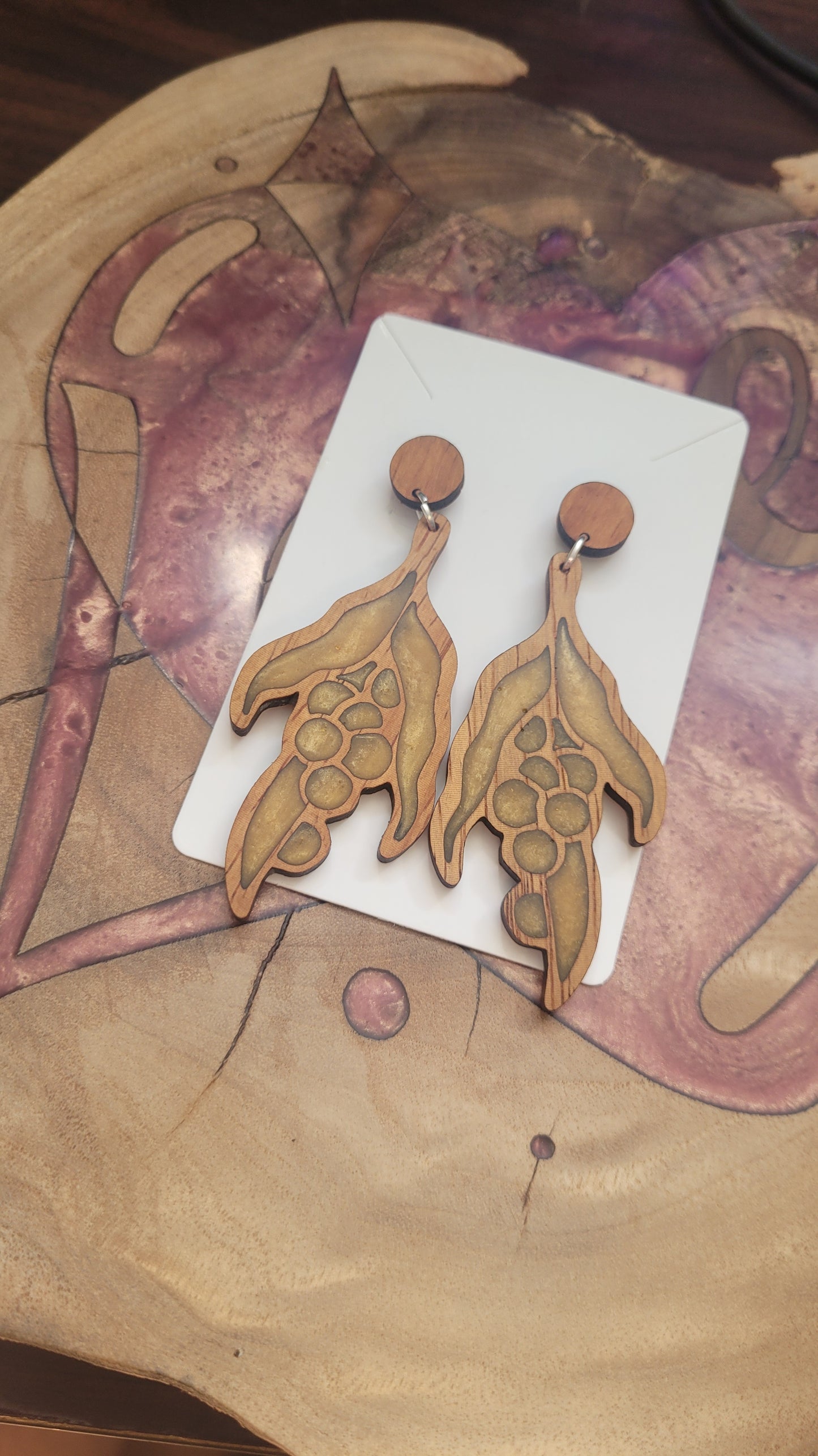 Native Australian golden wattle earrings - recycled hardwood and resin