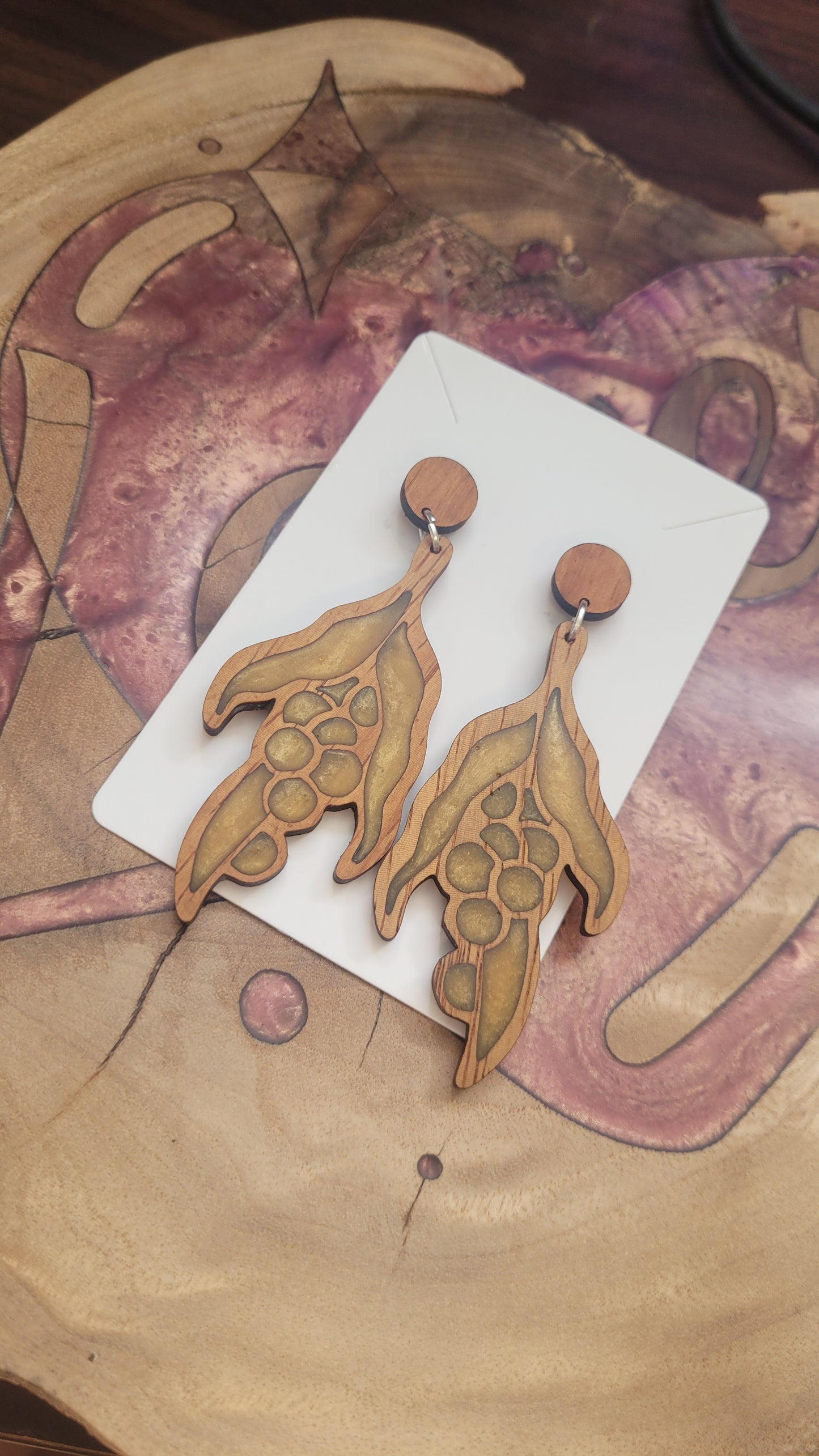 Native Australian golden wattle earrings - recycled hardwood and resin
