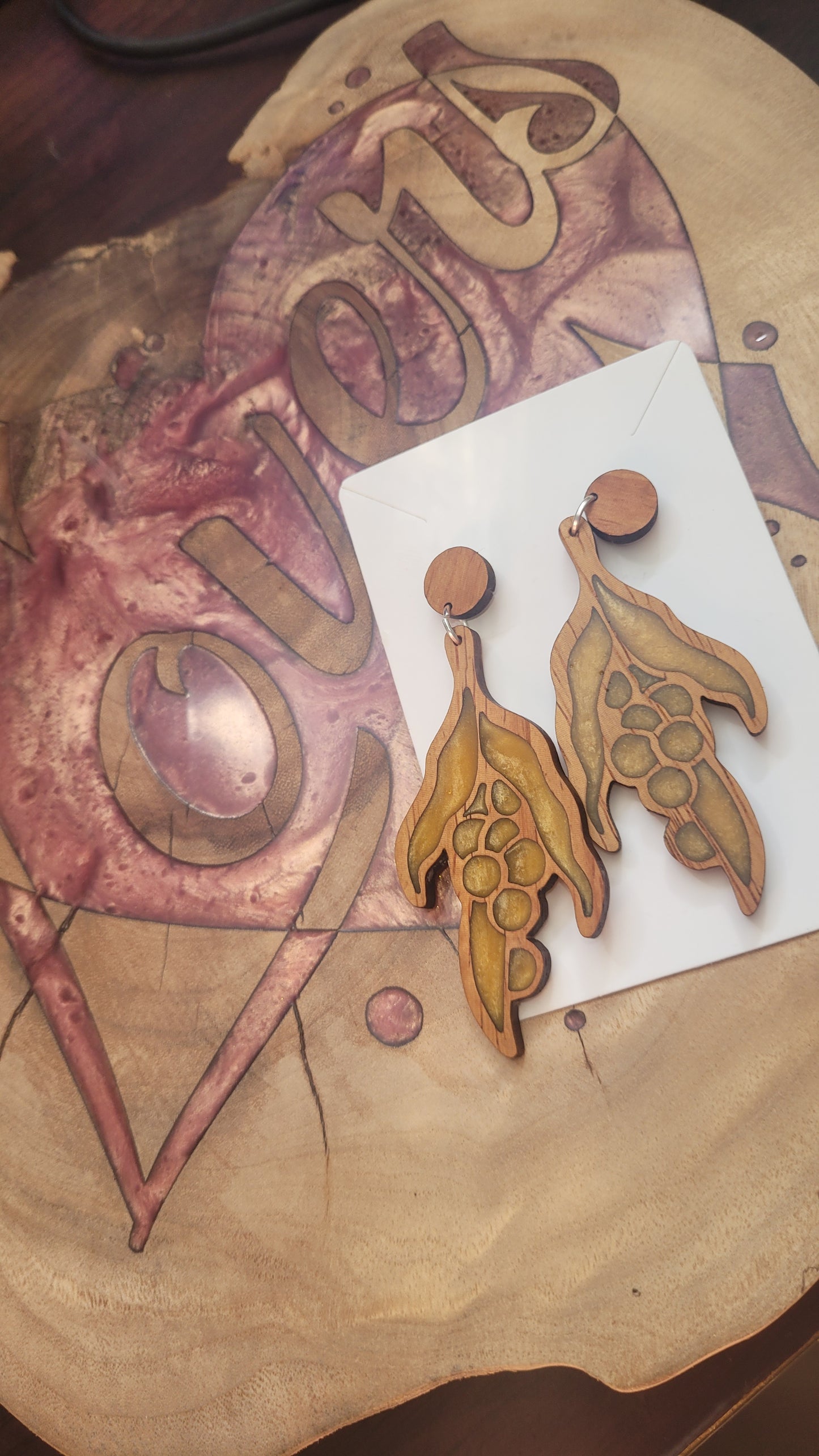 Native Australian golden wattle earrings - recycled hardwood and resin