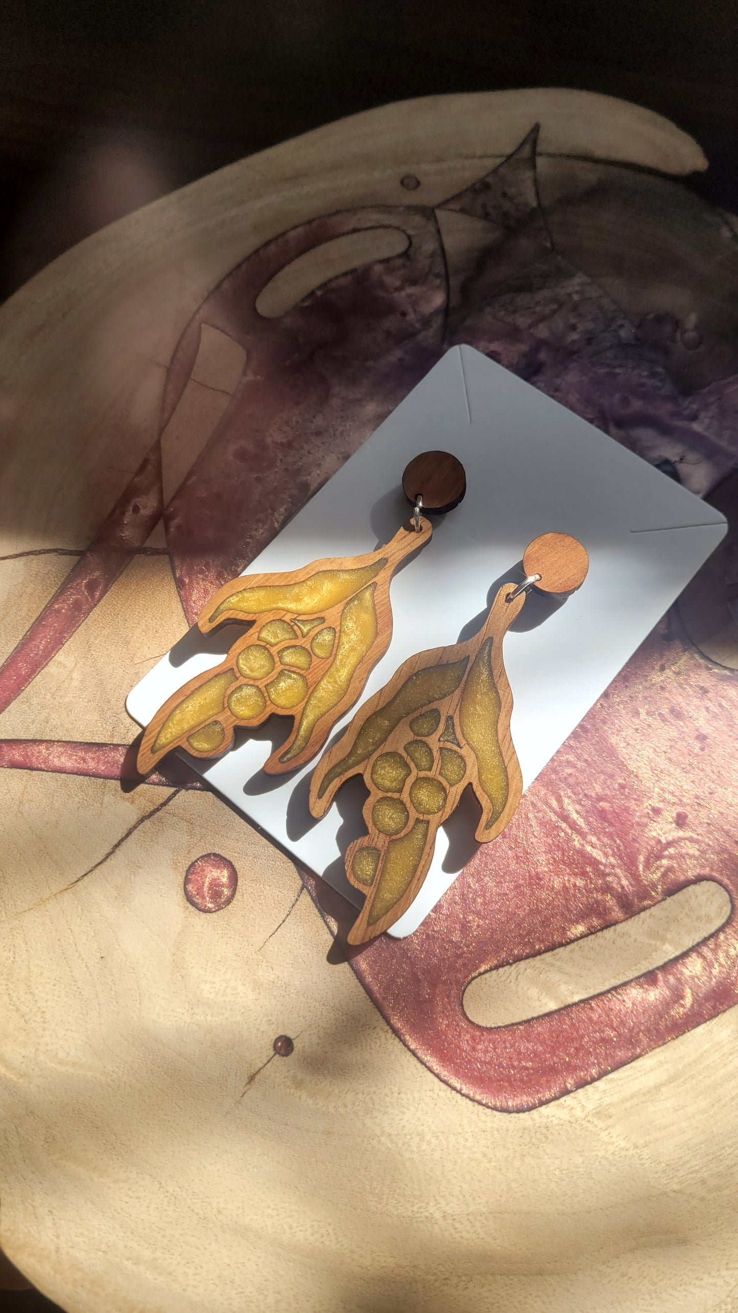 Native Australian golden wattle earrings - recycled hardwood and resin